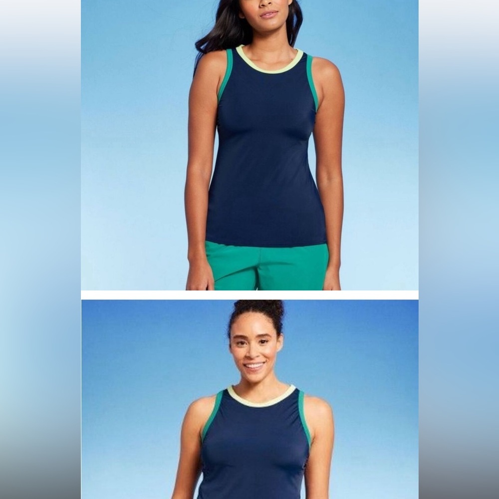 Lands' End - Women's UPF 50 High Neck Tankini Top - Navy Blue M